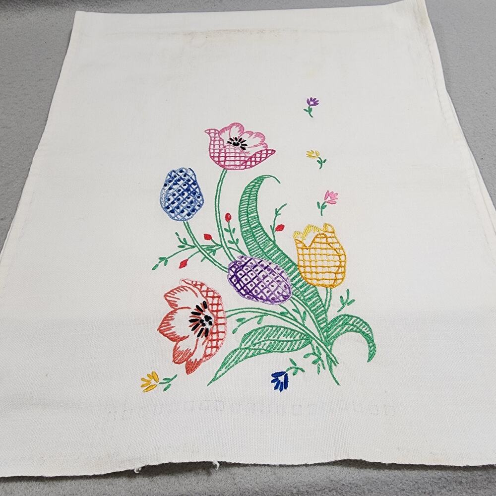 Hand Embroidered TULIPS Cotton Linen Kitchen Hand Dish Towel 30"x13.5"